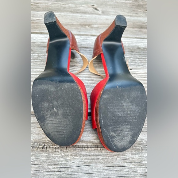 Red & Brown Chunky Heel Sandals - Picture 5 of 5
